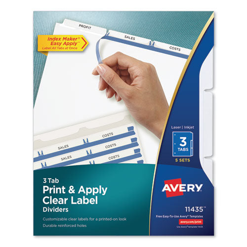 Avery Print and Apply Index Maker Clear Label Dividers, 3-Tab, White Tabs, 11 x 8.5, White, 5 Sets