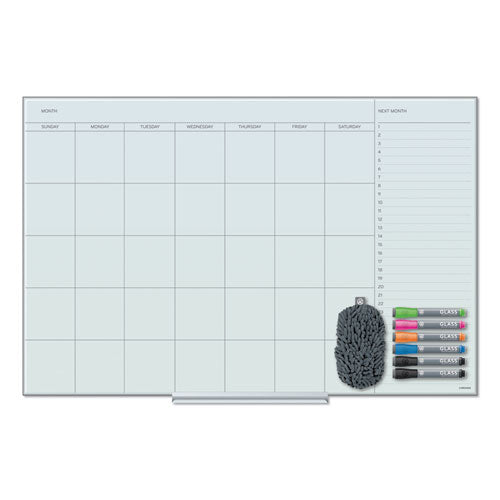 U Brands Floating Glass Dry Erase Calendar, Monthly Planning/Scheduling, 36" x 24" (Actual Size: 35" x 23"), White Surface