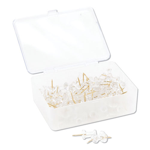 U Brands Standard Push Pins, Plastic, Clear, Clear Head/Gold Pin, 0.44", 100/Pack