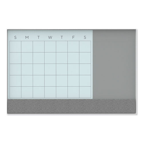 U Brands 3N1 Magnetic Glass Dry Erase Combo Board, Monthly Planning, 24 x 18 (Actual Size: 23 x 17), Gray/White Surface, White Frame
