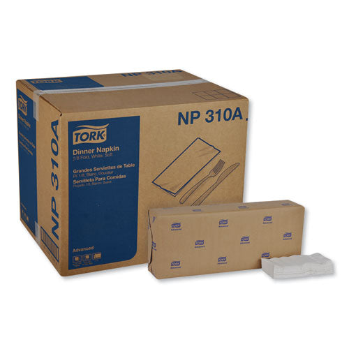 Tork Advanced Dinner Napkins, 2-Ply, 15 x 16.25, 1/8 Fold, White, 375/Packs, 8 Packs/Carton