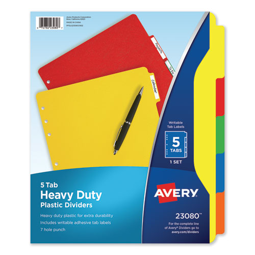Avery Heavy-Duty Plastic Dividers with Multicolor Tabs and White Labels , 5-Tab, 11 x 8.5, Assorted, 1 Set