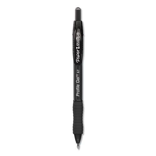 Paper Mate Profile Gel Pen, Retractable, Medium 0.7 mm, Black Ink, Translucent Black Barrel, Dozen
