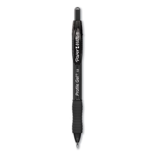 Paper Mate Profile Gel Pen, Retractable, Bold 1 mm, Black Ink, Translucent Black Barrel, Dozen