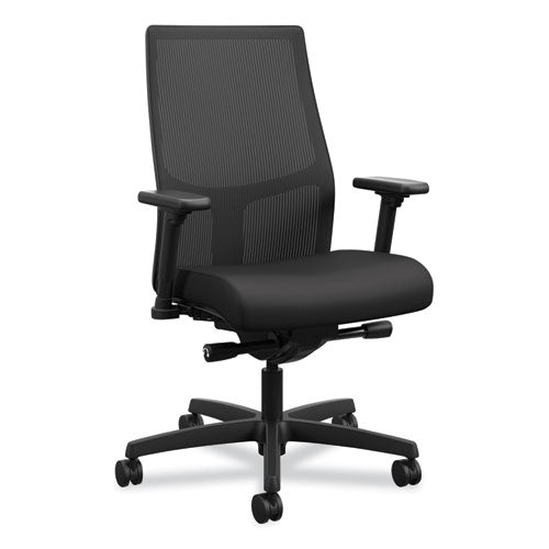 HON Ignition 2.0 4-Way Stretch Mid-Back Mesh Task Chair, Supports 300 lb, 17" to 21" Seat Height, Black Seat/Back, Black Base