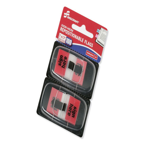 AbilityOne 7510013892262, SKILCRAFT Page Flags, 1 x 1.75, Red, SIGN HERE, 50 Flags/Dispenser, 2 Dispensers/Pack