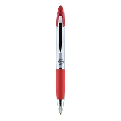 Zebra Z-Grip MAX Ballpoint Pen, Retractable, Medium 1 mm, Red Ink, Silver/Red Barrel, 12/Pack