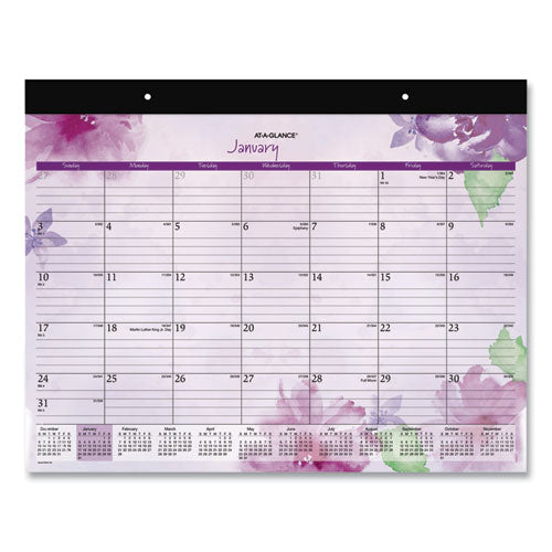 AT-A-GLANCE Beautiful Day Desk Pad Calendar, Floral Artwork, 21.75 x 17, Assorted Color Sheets, Black Binding, 12-Month (Jan-Dec): 2026