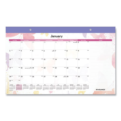 AT-A-GLANCE Watercolors Monthly Desk Pad Calendar, Butterfly Artwork, 17.75 x 11, White Sheets, Purple Binding, 12-Month (Jan-Dec): 2026