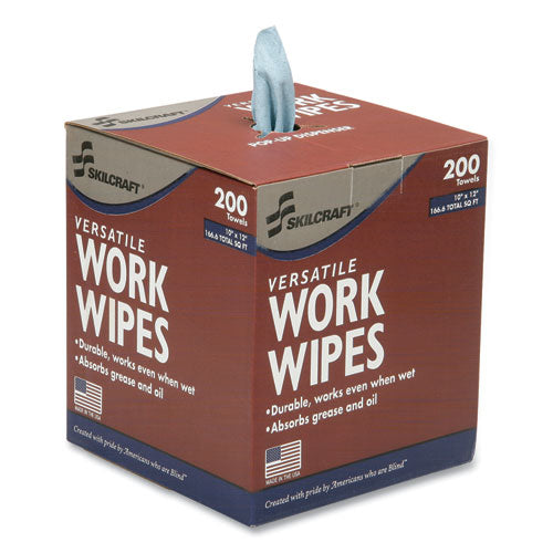 AbilityOne 7920016849744, SKILCRAFT Industrial Work Wipes, 1-Ply, 12 x 10, Blue, 200 Sheets/Box, 8 Boxes/Carton