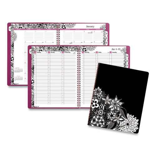Cambridge Floradoodle Weekly/Monthly Professional Planner, Floral Artwork, 11 x 8.5, Black/White Cover, 12-Month (Jan-Dec): 2026