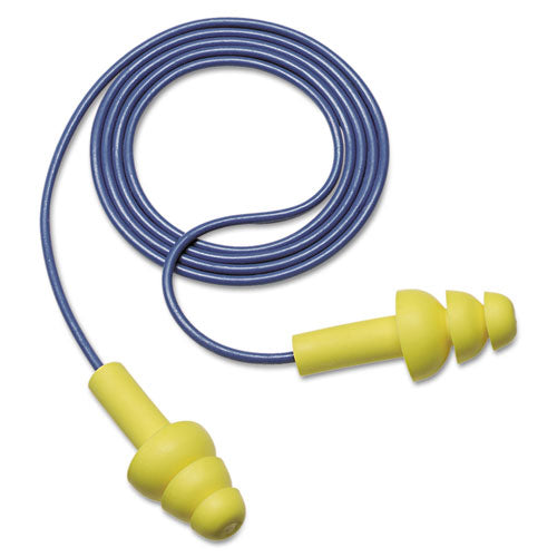 3M E-A-RUltraFit Reusable Earplugs, Corded, 25 dB NRR, One Size Fits Most, Yellow 3-Flange Plugs, 100 Pairs/Box