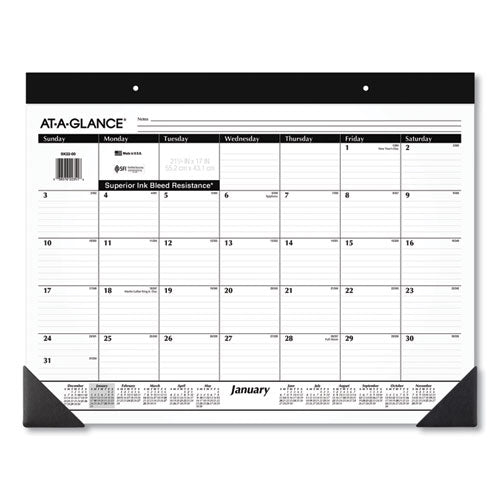 AT-A-GLANCE Monthly Refillable Desk Pad, 22 x 17, White Sheets, Black Binding, Black Corners, 12-Month (Jan to Dec): 2026