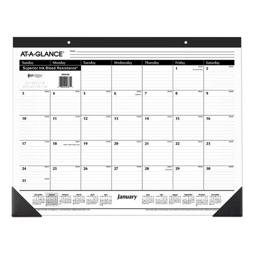 AT-A-GLANCE Ruled Desk Pad, 22 x 17, White Sheets, Black Binding, Black Corners, 12-Month (Jan to Dec): 2026
