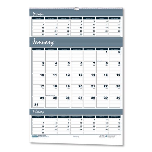 House of Doolittle Bar Harbor Recycled Wirebound 3-Months-per-Page Wall Calendar, 15.5 x 22, White/Blue/Gray, 14-Month: Dec 2025 to Jan 2027