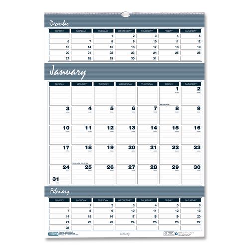 House of Doolittle Bar Harbor Recycled Wirebound 3-Months-per-Page Wall Calendar, 12 x 17, White/Blue/Gray, 14-Month: Dec 2025 to Jan 2027
