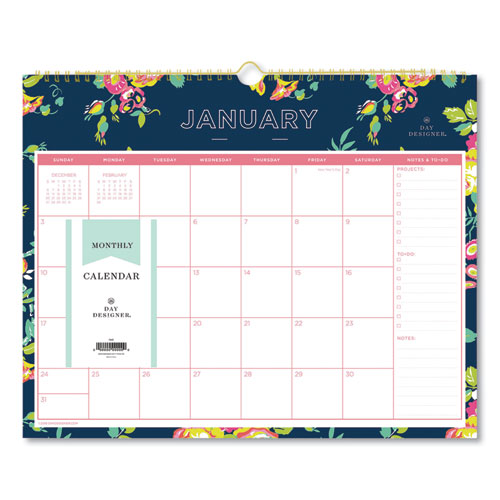 Blue Sky Day Designer Peyton Wall Calendar, Floral Artwork, 15 x 12, White/Navy Sheets, 12-Month (Jan to Dec): 2026
