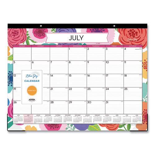 Blue Sky Mahalo Academic Desk Pad, Floral Artwork, 22 x 17, Black Binding, Clear Corners, 12-Month (July to June): 2025 to 2026