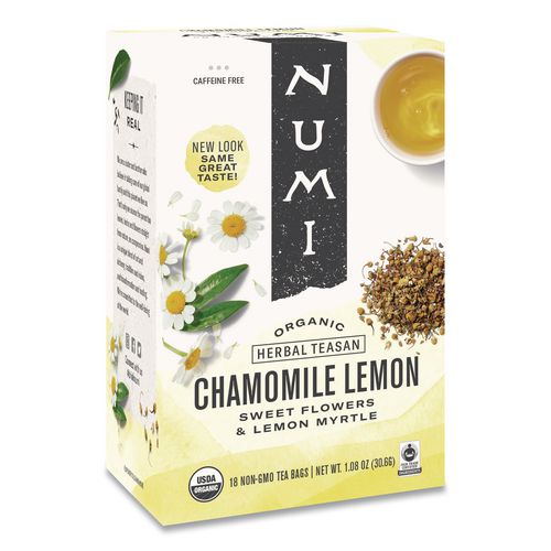 Numi Organic Teas and Teasans, 1.8 oz Filterbag, Chamomile Lemon, 18/Box