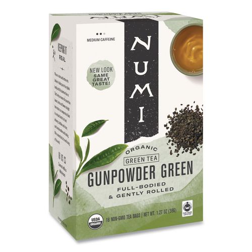 Numi Organic Teas and Teasans, 1.27 oz Filterbag, Gunpowder Green, 18/Box
