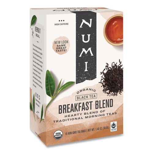 Numi Organic Teas and Teasans, 1.4 oz Filterbag, Breakfast Blend, 18/Box