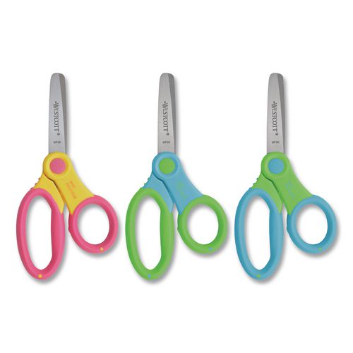 Westcott Ultra Soft Handle Scissors with Antimicrobial Protection, Round Tip, 5" Long, 2" Cut Length, Randomly Assorted Handle Color
