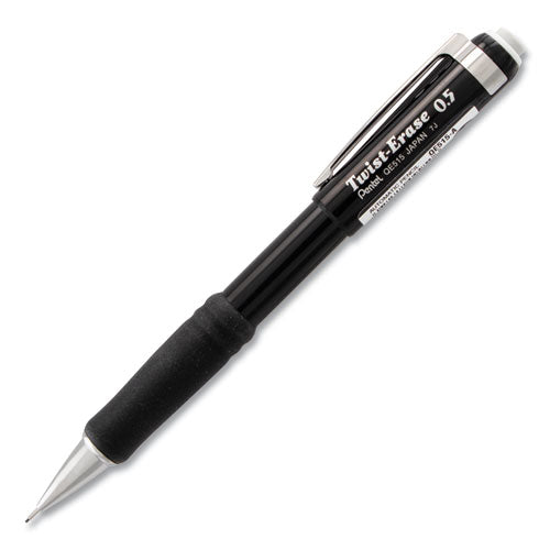 Pentel Twist-Erase III Mechanical Pencil, 0.5 mm, HB (#2), Black Lead, Black Barrel