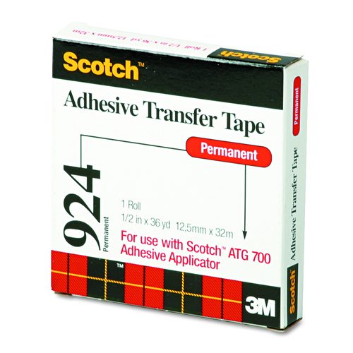 Scotch ATG Adhesive Transfer Tape, Permanent, Holds Up to 0.5 lb, 0.5" x 36 yd, Clear