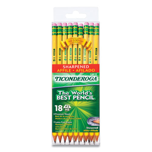 Ticonderoga Pre-Sharpened Pencil, HB (#2), Black Lead, Yellow Barrel, 18/Pack