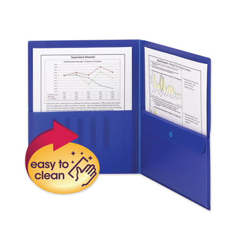 Smead Poly Two-Pocket Folders with Security Pocket, Accommodates (100) 11 x 8.5 Sheets, Blue, 5/Pack