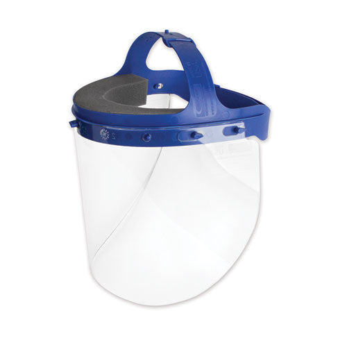 Suncast Fully Assembled Full Length Face Shield with Head Gear, 16.5 x 10.25 x 11, Clear/Blue, 16/Carton