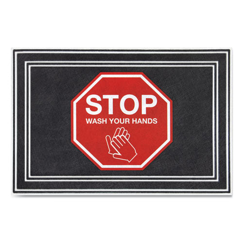 Apache Mills Social Distancing Message Mats, White/Red Printed Message: Stop - Wash Your Hands, 36" x 24", Charcoal Gray Surface