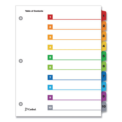 Cardinal OneStep Printable Table of Contents and Dividers, 10-Tab, 1 to 10, 11 x 8.5, White, Assorted Tabs, 1 Set