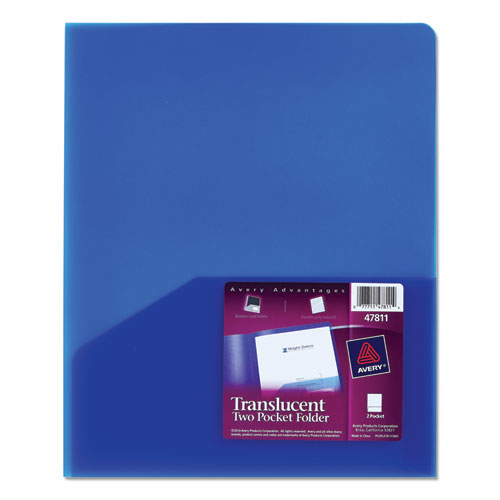Avery Translucent Two-Pocket Folder, Accommodates (20) 11 x 8.5 Sheets, Translucent Blue