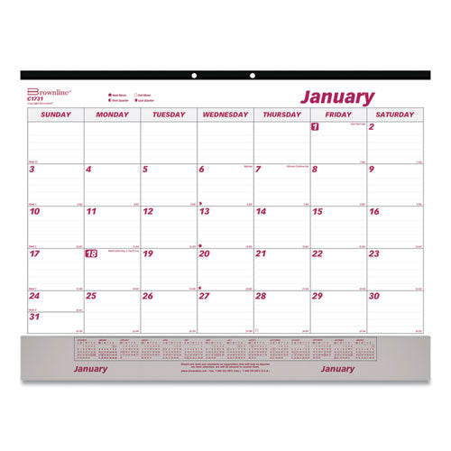 Brownline Monthly Desk Pad Calendar, 22 x 17, White/Burgundy Sheets, Black Binding, Clear Corners, 12-Month (Jan to Dec): 2026