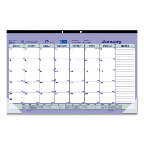 Brownline Monthly Desk Pad Calendar, 17.75 x 10.88, White/Blue/Green Sheets, Black Binding, Clear Corners, 12-Month (Jan to Dec): 2026