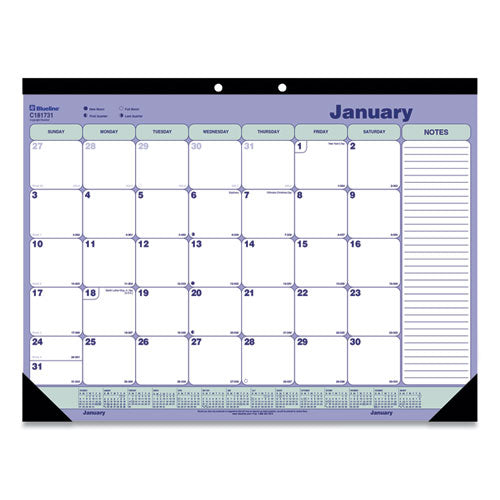 Blueline Monthly Desk Pad Calendar, 21.25 x 16, White/Blue/Green Sheets, Black Binding, Black Corners, 12-Month (Jan to Dec): 2026