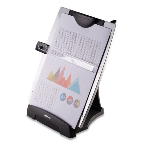 Fellowes Office Suites Desktop Copyholder with Memo Board, Holds Up to 150 Legal Size Sheets, Plastic, Black/Silver
