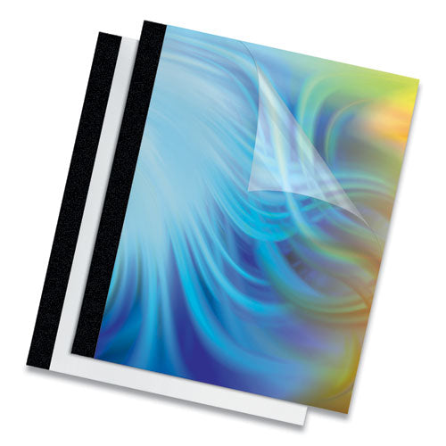 Fellowes Thermal Binding System Presentation Covers, 240-Sheet Capacity, Plastic, Square Corners, 11 x 8.5, Clear/Matte Black, 10/Pack