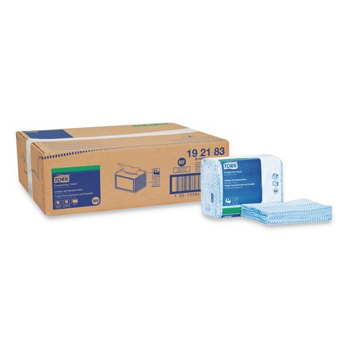 Tork Small Pack Foodservice Cloth, 1-Ply, 11.75 x 14.75, Unscented, Blue/White, 80/Poly Pack, 4 Packs/Carton