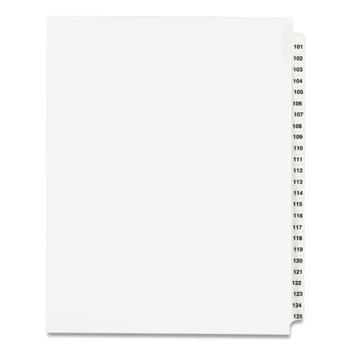Avery Preprinted Legal Exhibit Side Tab Index Dividers, Avery Style, 25-Tab, 101 to 125, 11 x 8.5, White, 1 Set, (1334)