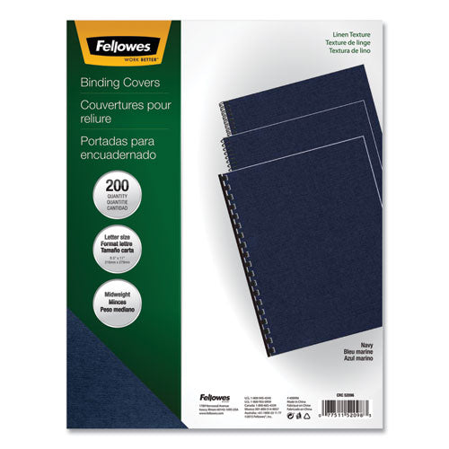 Fellowes Expressions Linen Texture Presentation Covers for Binding Systems, Paper, Square Corners, 11 x 8.5, Navy, 200/Pack