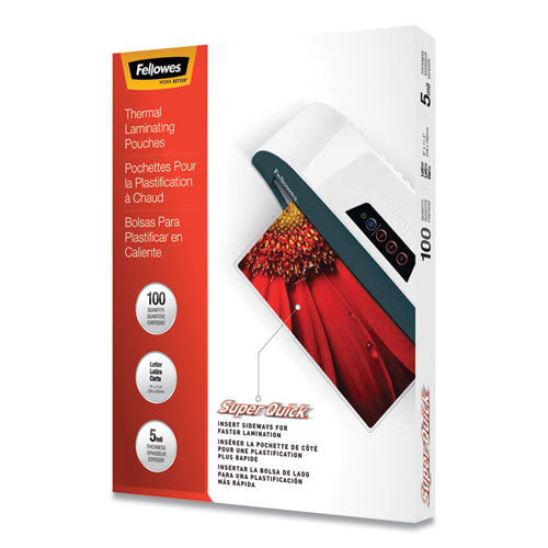 Fellowes Laminating Pouches, 5 mil, 9" x 11", Gloss Clear, 100/Pack