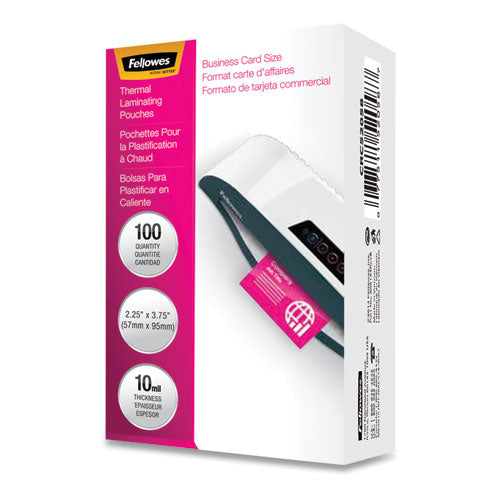 Fellowes Laminating Pouches, 10 mil, 3.75" x 2.25", Gloss Clear, 100/Pack