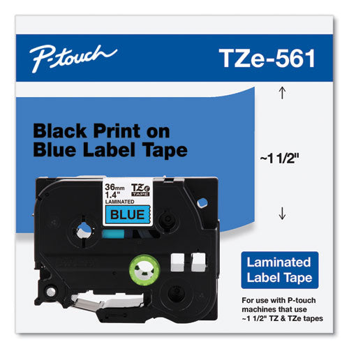 Brother P-Touch TZe Standard Adhesive Laminated Labeling Tape, 1.4" x 26.2 ft, Black on Blue