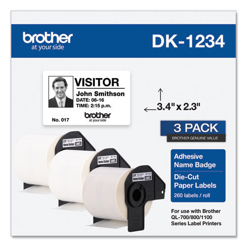 Brother Die-Cut Name Badge Labels, 2.3 x 3.4, White, 260 Labels/Roll, 3 Rolls/Pack
