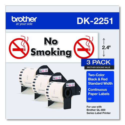 Brother Continuous Paper Label Tape, 2.44" x 50 ft, White, 3 Rolls/Pack
