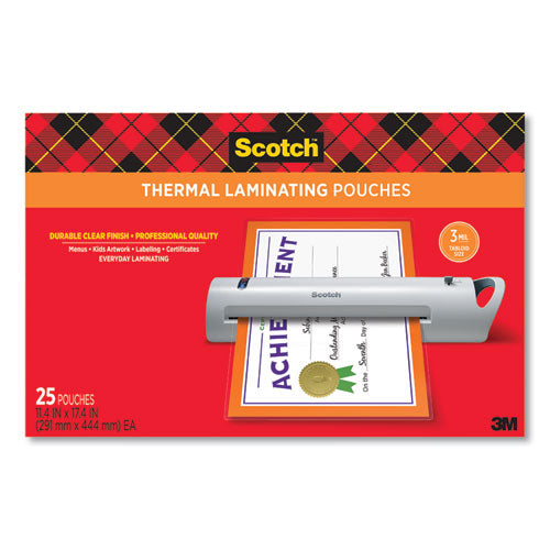 Scotch Laminating Pouches, 3 mil, 11.5" x 17.5", Gloss Clear, 25/Pack