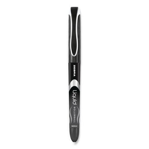 Zebra Liquid Ink Rollerball Pen, Stick, Extra-Fine 0.5 mm, Black Ink, Black/Silver Barrel, 12/Pack