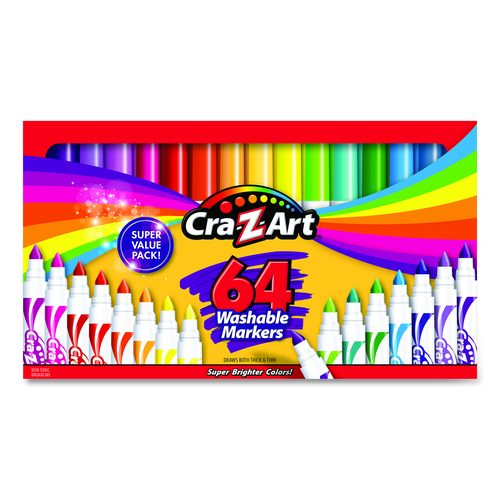 Cra-Z-Art Washable Markers, Broad Bullet Tip, Assorted Colors, 64/Set